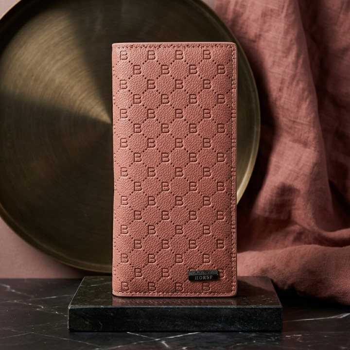 Premium Embossed Monogram Leather Long Wallet – Luxury Bi-Fold Business Clutch & Card Organizer for Men (Black